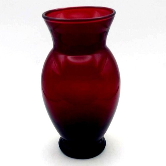 Vintage Anchor Hocking Royal Ruby Red Glass Vase 6.5" Flared Top MCM - Picture 1 of 6